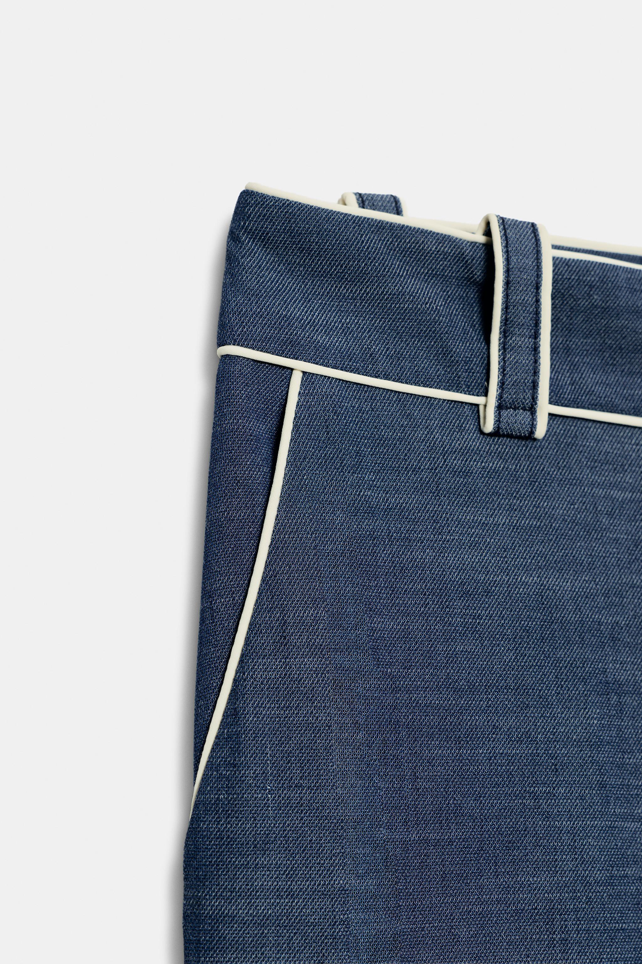 CONTRASTING PIPING WIDE LEG PANTS